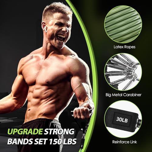 WHATAFIT Resistance Bands with Handles, 150 lb Exercise Bands Set