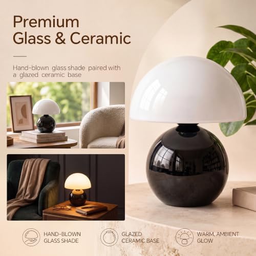Dawnwake Mushroom Lamp Table Lamp for Bedroom-Small Desk Table Lamps,Black