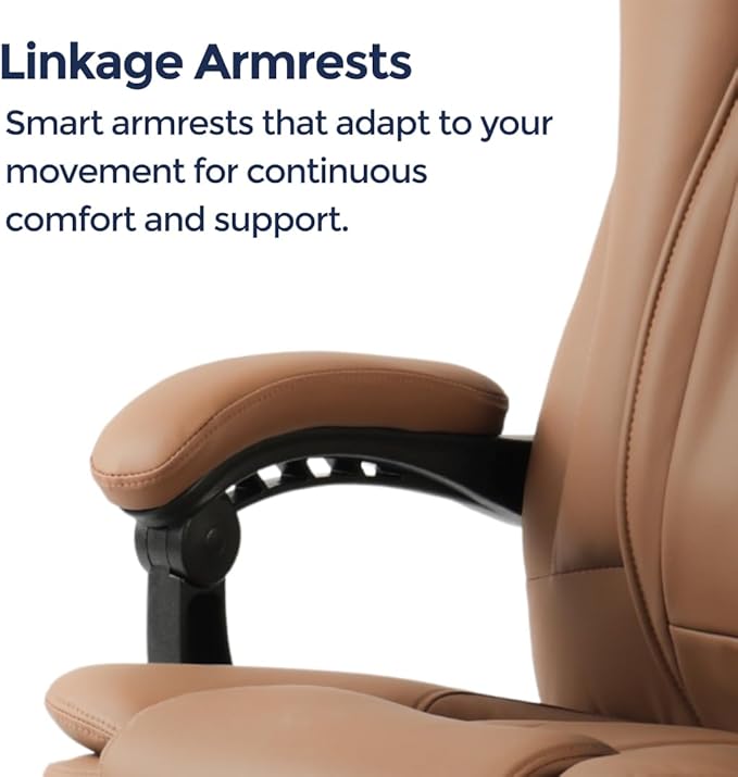 Orbis 4-Point Kneading Heated Massage Office Chair with Foot Rest | 500lbs Big & Tall Ergonomic Executive Desk Chair for Heavy People | Reclining Home Office Computer Chair | Leather Caramel