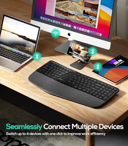 Nulea RT07B Wireless Ergonomic Keyboard - Split Keyboard, Wrist Rest, Natural Typing, Bluetooth and USB Connectivity, USB-C Rechargeable,Compatible with Windows Mac (Silver White)