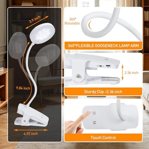 Cordless Rechargeable Clip On Desk Lamp Thick Flexible 360° Gooseneck