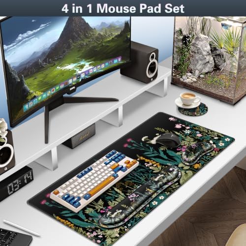 Canjoy Desk Mat with Wrist Rest, Desk Pad for Keyboard and Mouse 4-in-1 Mouse Pad + Keyboard Wrist Rest Support+ Coaster(35.4×15.7 in) Extended Desk Pad Memory Foam Non-Slip Desk Mat for Home Office