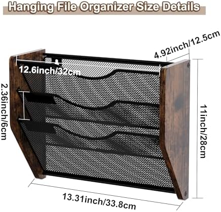 Hanging Wall Files Organizer, 3 Tier Mail Organizer Wall Mounted,Hanging File Holder,Magazine Rack for Documents,Magazine,Literature,File,Mails,Envelopes