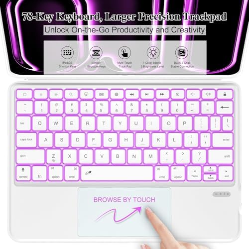 iPad Pro 13 inch Case with Keyboard (M5 2025, M4 2024), Magnetic Detachable Backlit Keyboard Case, Multi-Trackpad, Landscape/Portrait, 160° Adjustable Stand, Slim Protective Case (White)
