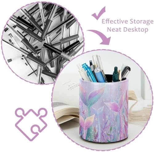 Leather Pen Holder for Desk, Mermaid Tail Pencil Cup Pen Organizer Makeup Brush Holder for Office Home Kids Countertop Desk Accessory Storage