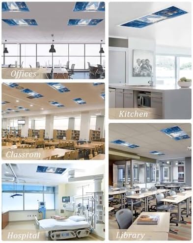 Christmas Magnetic Fluorescent Light Covers for Ceiling Lights 2 x 4 Feet,Xmas Tree Snowflake Snowman Cartoon Blue Office Classroom Kitchen Drop Ceiling Light Covers Filters Shade Panel 1 Pack