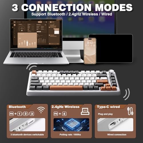 YUNZII B75 PRO 75% Wireless Mechanical Keyboard (Grey,Milk Switch)