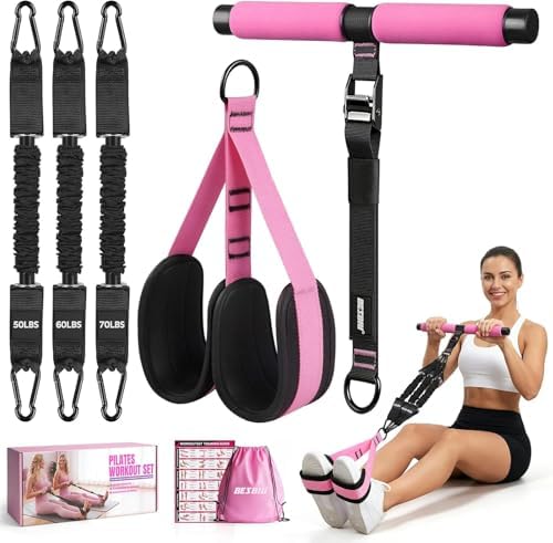 Adjustable Length Pedal Resistance Band with Handle for Working Out, Replaceable 180Lbs Exercise Bands with Foot Pedals, Home Gym Workout Equipment for Women Men Strength Training, Stretching