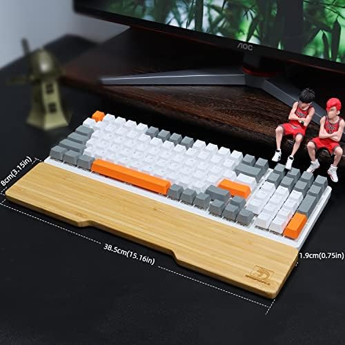 MANBASNAKE Ergonomic Bamboo Wrist Rest for Mechanical Keyboard, White, Minimalist Style, Hard Wrist Rest for Easy Typing and Pain Relief, Anti-Slip Keyboard Rest for Laptop/PC Gaming/Mac (98-Key)