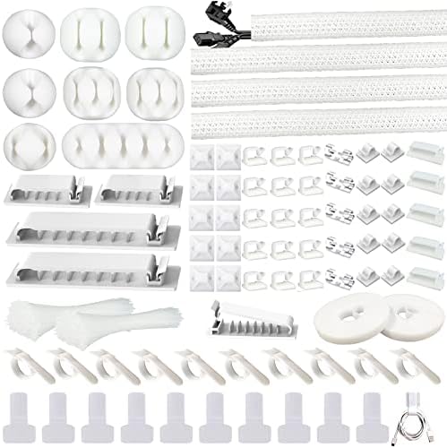 White Cable Management Organizer Kit 4 Cable Sleeve Split 311Pcs