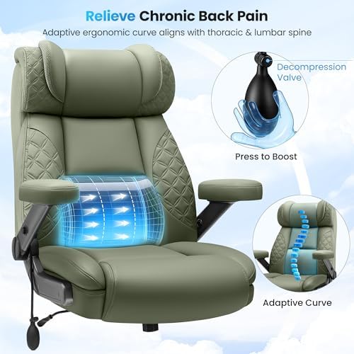 Big and Tall Office Chair, Desk Computer Chair for Heavy People, Oversized Executive Gaming Chair, Extra Wide 500LBS Ergonomic Comfy Office Chair with Adjustable Lumbar Support & 5D Flip Arms