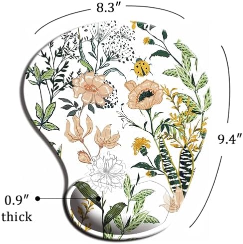 Ergonomic Mouse Pad with Wrist Support, Cute Mouse Pads with Non-Slip PU Base for Home Office Working Studying Easy Typing & Pain Relief Beautiful Floral