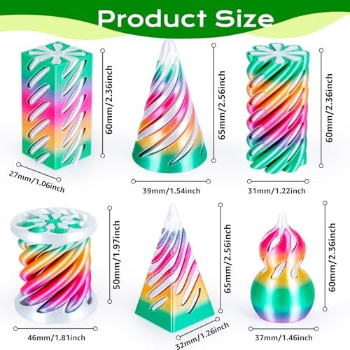 3D Printed Fidget Toys (6 Pack), Impossible Cone & Pyramid Spiral Toy, Optical Illusion Passthrough Desk Toys for Adults & Kids, Stress Relief Sensory Fidgets for Anxiety, Cool Office Gifts, Pack3