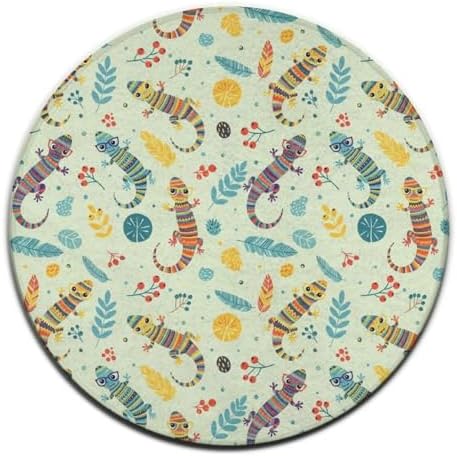 Soft Round Yoga Carpet, Large Home Decor Mat, Non Slip Machine Washable Kitchen Office Circle Rug Cartoon Lizard, 60inch