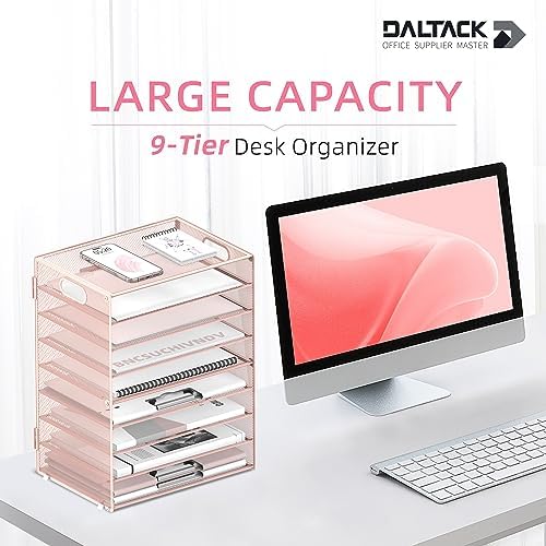 9-Tier Paper Organizer for Desk, Letter Tray with Handles, Pink, 2 Pack