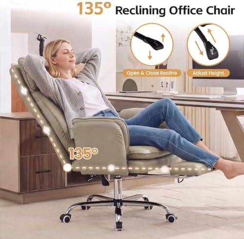 HUBSON Big and Tall Office Chair, Flip Armrest & Footrest for Pets, Khaki
