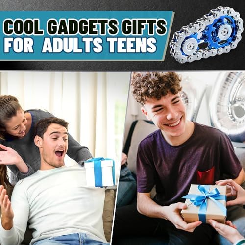 Metal Fidget Spinner Toys for Teens Boys Adults Bike Chain Roller Gadgets ADHD Figette Anxiety Stress Relief Items Quiet Figet Desk Offices EDC Men Easter Basket Stuffer - Blue