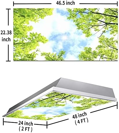 Fluorescent Light Cover Decorative Ceiling Light Filters,Tree Leaves Sky Clouds Pattern,for Classroom Office Hospitals Home Ceiling Decorative,2ft x 4ft,Green