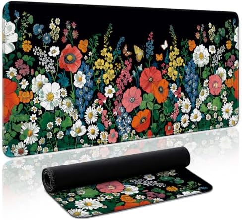 Aesthetic Desk Mat, Cute Botanical Floral Desk Pad Protector for Work & Decor, 35.4" x 15.7", Pretty Non-Slip Extended Mouse Pad for Office or Home