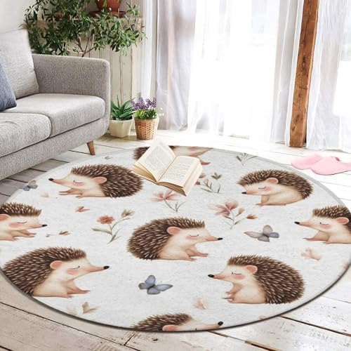 Circular Rugs Large Modern Round Area Rug Fashion Decor Mat for Home Office Cute Animal Hedgehog