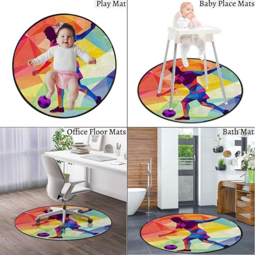 Abstract Art Round Gaming Chair Mat for Office & Computer Desks, Geometric Soccer Anti-Slip Floor Protector for Rolling Chairs, Multicolor Diameter 47.2 in