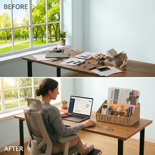 Mail Organizer for Desk - Countertop Mail Sorter & Magazine Holder, Brown Desk Organizer with 5 Compartments for Letters, Bills, Office Supplies, 12.7'' L x 6.3'' W x 7.1" H