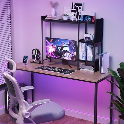 Black Desk Hutch Top Only Dorm, Desktop Shelf Bookshelf 37" Organizer Shelves for Computer Dorm Office