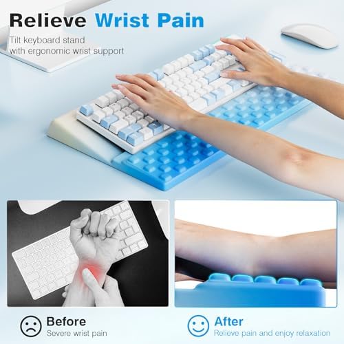 Ospelelf Keyboard Wrist Rest, Ergonomic Memory Foam Wrist Support for Typing & Gaming, Tilted Keyboard Pad, Aesthetic Desk Accessories for Office, Relief for Carpal Tunnel & Wrist Pain, Blue