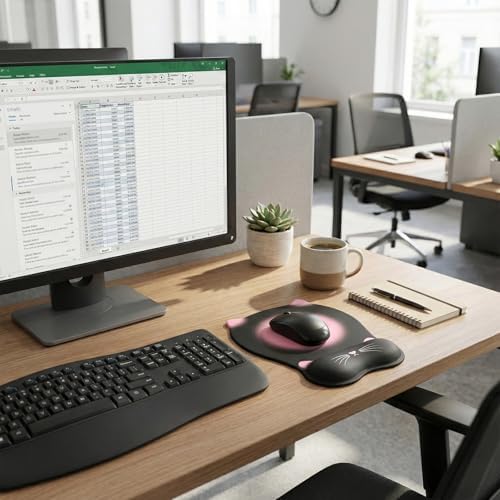 Gel Mouse Pad with Wrist Rest for Mouse Ergonomic Cat Mouse Wrist Rest Non-Slip Silicone Cute Mousepad with Wrist Support for Computer Desk Gaming Laptop Home Office Desk Accessories Black Pink