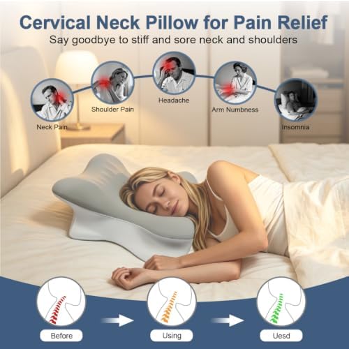 Cervical Neck Pillow for Pain Relief, Ergonomic Reading Pillow for Bed