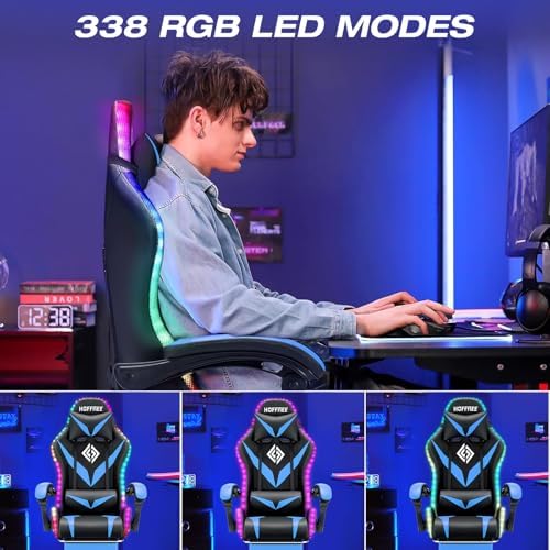 RGB Gaming Chair with Massage & Footrest Racing Style Computer Chair-Blue
