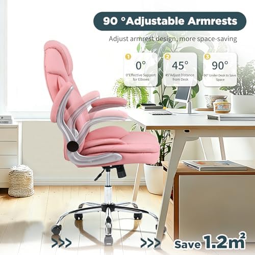 Plus Size Criss Cross Wide Comfy Office Desk Chair with Back Support, Pink