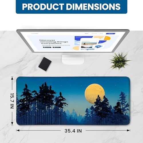 Aesthetic Desk Mat, Cute Moon Birch Desk Pad Protector for Work & Decor, 35.4" x 15.7", Pretty Non-Slip Extended Mouse Pad for Office or Home