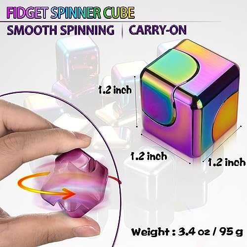Fidget Spinner Toys Cube Adults, Easter Basket Stuffers for Teens Metal EDC Cool Desk Gadgets Office Toys Small Anxiety Figette Sensory Toy, ADHD Tool Fingears Figet Stress Valentine Gift for Boys