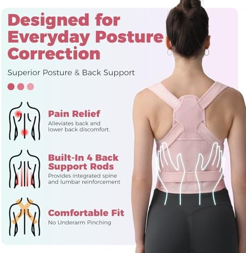 Posture Corrector for Women and Men Upgraded Back Brace, Adjustable Back Support for Upper and Lower Back Pain Relief, Shoulder Straightener for Hunchback, Thoracic, Scoliosis, Lumbar, Spine (Pink, S)