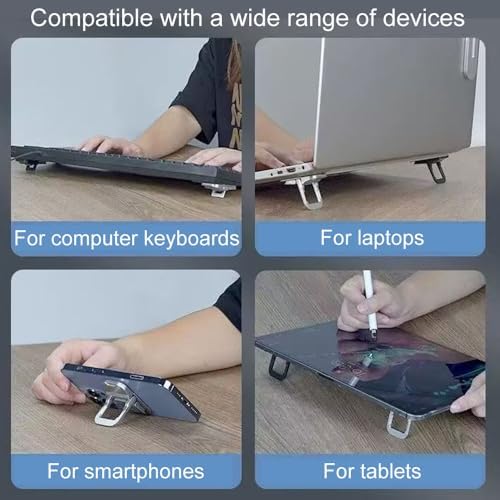 Portable Laptop Stand for Desk, Mini Foldable Laptop Riser,Anti-Slip Alloy Keyboard Stands Riser, Computer Stand Compatible with MacBook Air/Pro/Dell/HP/Lenovo/11''-17''Laptops and Keyboards (Silver)