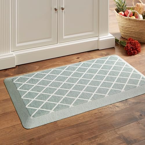 MARTHA STEWART Miles Modern Diamond Anti-Fatigue Air-Infused Kitchen Mat, Mint Green, 19.6"x39"