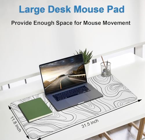 Large Mouse Pad 31.5 x 11.8 in,Mousepad with Stitched Edges,WhiteBlackLines