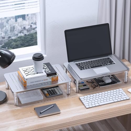 HUANUO Monitor Riser - 3 Height Adjustable Stand for Laptop, Computer, iMac, PC, Printer, Desktop Ergonomic Metal Monitor Riser with Mesh Platform