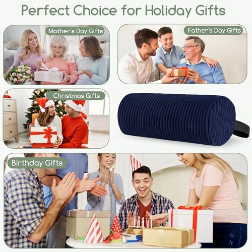 HIGOGOGO Lumbar Roll Lumbar Support Pillow for Office Chairs, Cars, and Gaming Chairs, Back Cushion with Washable Cover & Adjustable Strap to Relieve Back Pain and Improve Posture, 15"x6"x5", Navy