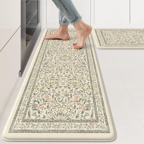 KIMODE Anti Fatigue Kitchen Mats for Floor, Boho Floral Kitchen Rugs Sets