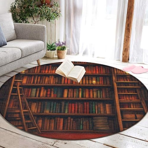 Home Decor Non Slip Kitchen Office Circle Rug, Machine Washable Modern Round Area Rug, Room Sofa Yoga Soft Round Carpet Library Bookshelf Vintage, 36inch