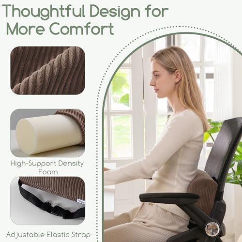 HIGOGOGO Lumbar Roll Lumbar Support Pillow for Office Chairs, Cars, and Gaming Chairs, Back Cushion with Washable Cover & Adjustable Strap to Relieve Back Pain and Improve Posture, 15"x6"x5", Brown