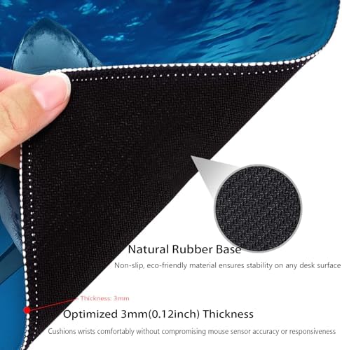 Great White Shark Mouse Pad, Blue Ocean Fish Durable Desk Mat