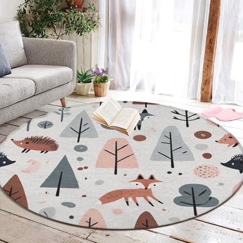 Circular Rugs Large Modern Round Area Rug Fashion Decor Mat for Home Office Cute Fox