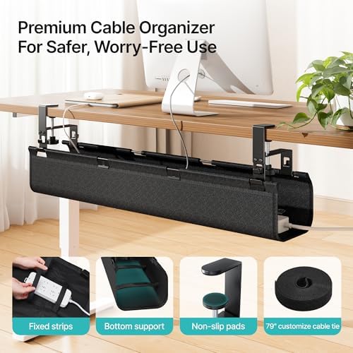 PEGZONE No Drill Under Desk Cable Management Tray, 31.5" Fabric Organizer