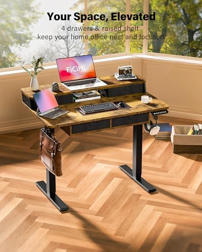 FiCiHi 40x24 Inch Electric Standing Desk, 4 Drawers, Adjustable Height Desk