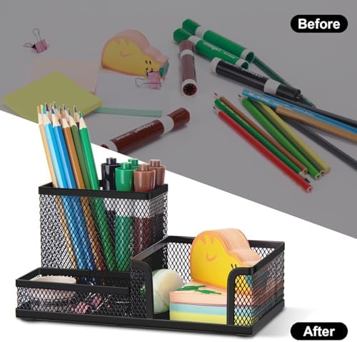 Comix 6 Packs Mesh Pen Holder, Desk Organizer for Home Office, Black