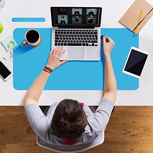 Boutilon Leather Desk Pad Protector,Non-Slip Mouse Pad,Laptop Desk Pad,Office Mouse Mat,Waterproof Leather Desk Blotter,Desk Writing Pad for Office and Home (M-Blue,30"x14")