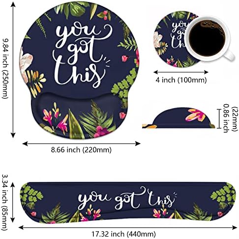 Keyboard Wrist Rest and Mouse Pad Wrist Support Set with Coasters, You Got This Inspirational Quote Wrist Mouse Pad with Non-Slip PU Base for Home Office Working Studying Easy Typing & Pain Relief